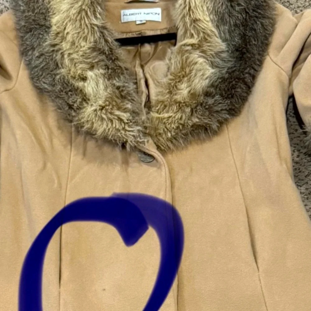 🧥 ALBERT NIPON Vintage Camel Wool Swing Coat‎ Sz 10 Faux Fur Trim Old Money - Picture 9 of 14